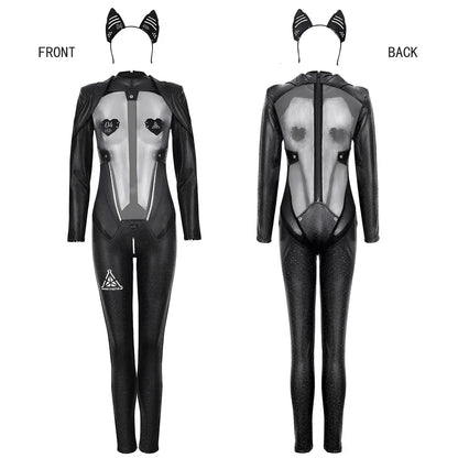 Tactical Anime Girl PU Leather Sheer Mesh Sexy Cosplay Full Bodysuit Costume - www.Shopthatapp.com