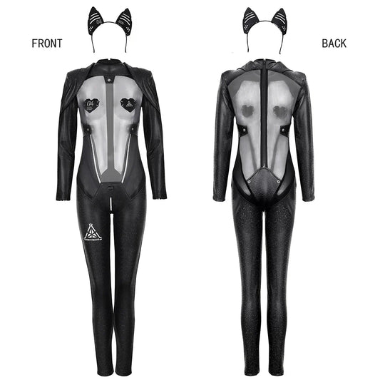 Tactical Anime Girl PU Leather Sheer Mesh Sexy Cosplay Full Bodysuit Costume - www.Shopthatapp.com