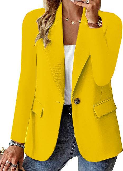 Fashion Casual Women Blazer Long-sleeved Solid Color Casual Cardigan Small Suit Jacket For Women Elegant Office Lady Outerwear - www.Shopthatapp.com