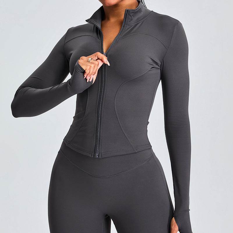 Autumn Winter Long Sleeve Zipper Slim fit Workout Top for women - www.Shopthatapp.com