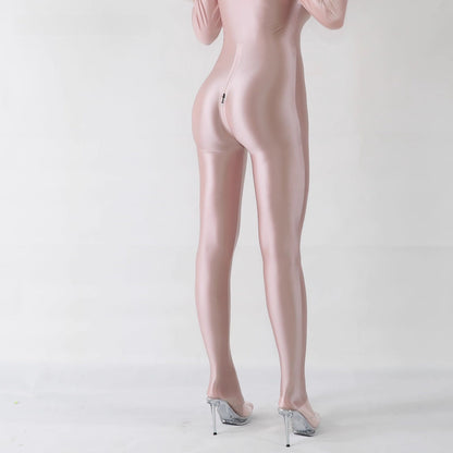 Front Zipper Spandex Nylon Full Bodysuit Zentai Shinny Jumpsuit with Triple-Zipper - www.Shopthatapp.com
