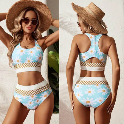 Plus Size Split Swimsuit Printed Zipper Bikini Swimsuit - www.Shopthatapp.com
