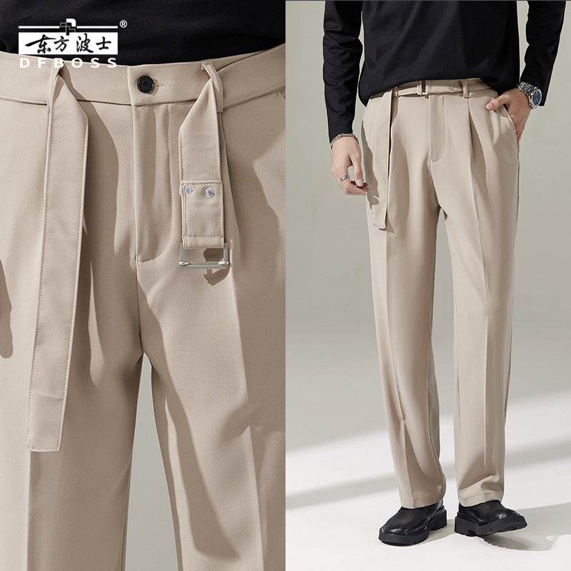 Detachable Belt Draping Wide-leg Suit Chinos Trouser For Men - www.Shopthatapp.com
