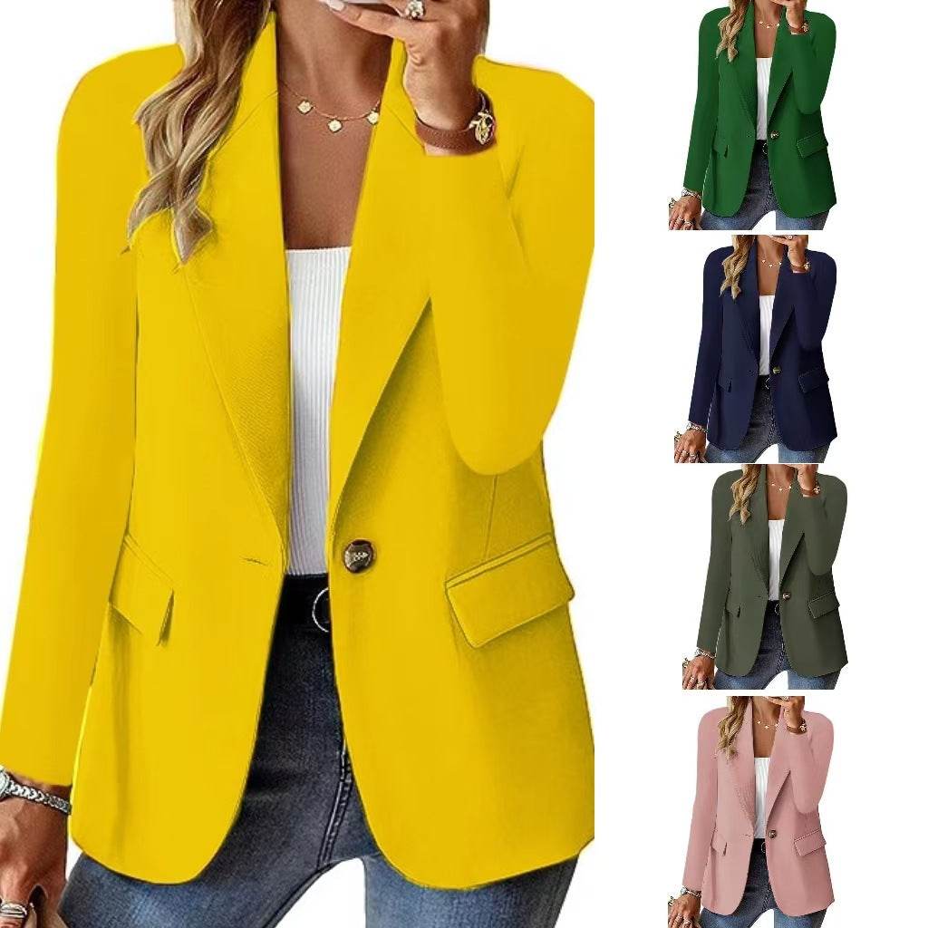 Fashion Casual Women Blazer Long-sleeved Solid Color Casual Cardigan Small Suit Jacket For Women Elegant Office Lady Outerwear - www.Shopthatapp.com