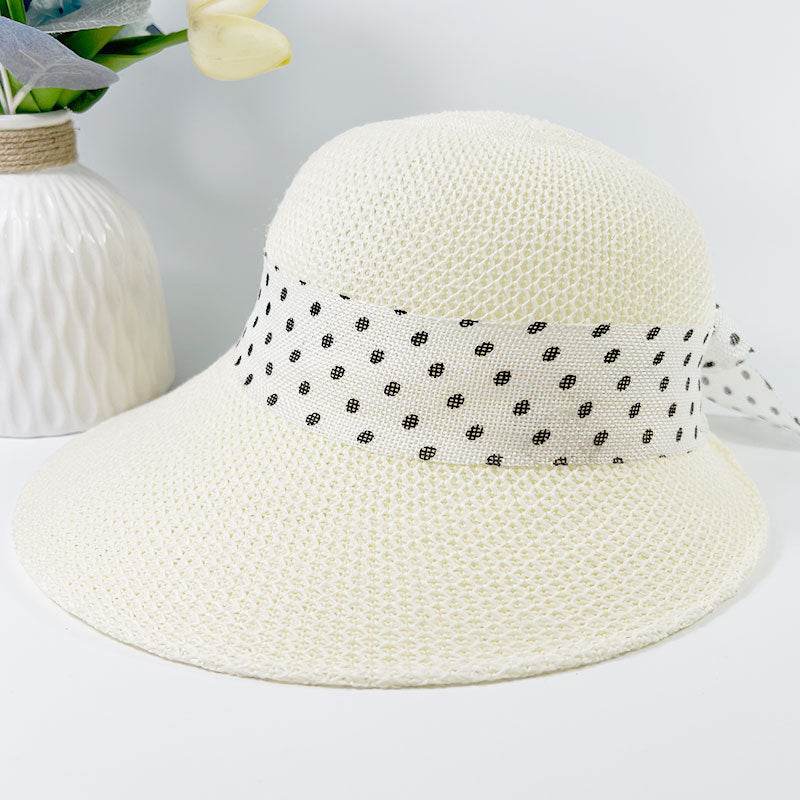 Summer Women's Wide Brim Bowknot All-Match woven Sun Hat
