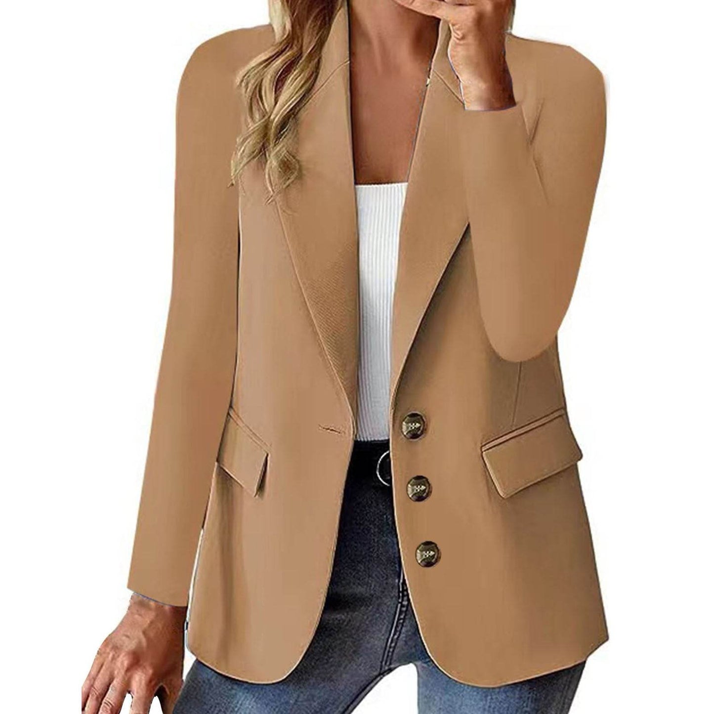 Fashion Casual Women Blazer Long-sleeved Solid Color Casual Cardigan Small Suit Jacket For Women Elegant Office Lady Outerwear - www.Shopthatapp.com