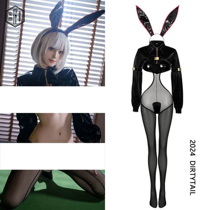 Bunny Girl Sexy Cute Costume PU Jacket Sheer Stockings Cosplay Lingerie Set - www.Shopthatapp.com