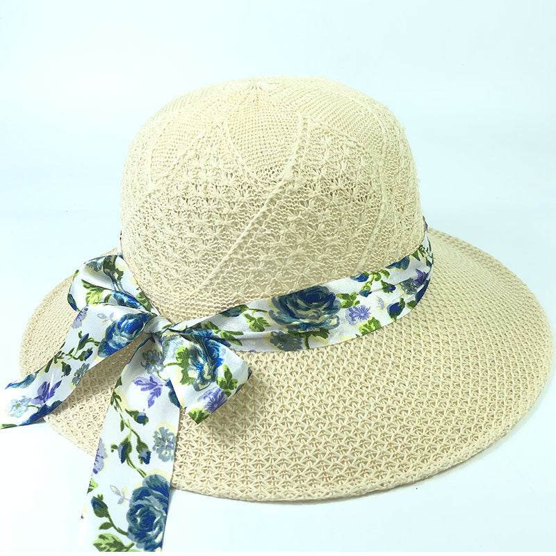 Summer Women's Wide Brim Bowknot All-Match woven Sun Hat