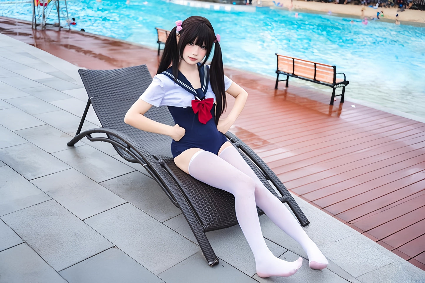 Japanese Anime Sailor Style Two-Piece Uniform Swimsuit Set with Bandage Design - www.Shopthatapp.com