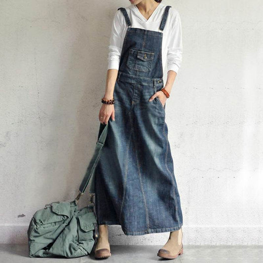 Casual All-match Mop Denim Suspender Dress