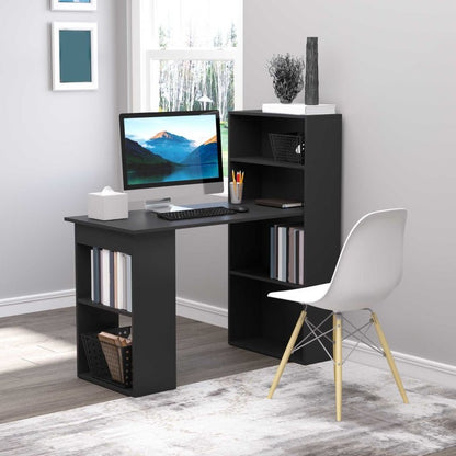 Bureau d'ordinateur moderne de 120 cm, étagère, table d'étude, poste de travail, ordinateur portable, bureau à domicile, 6 étagères, noir