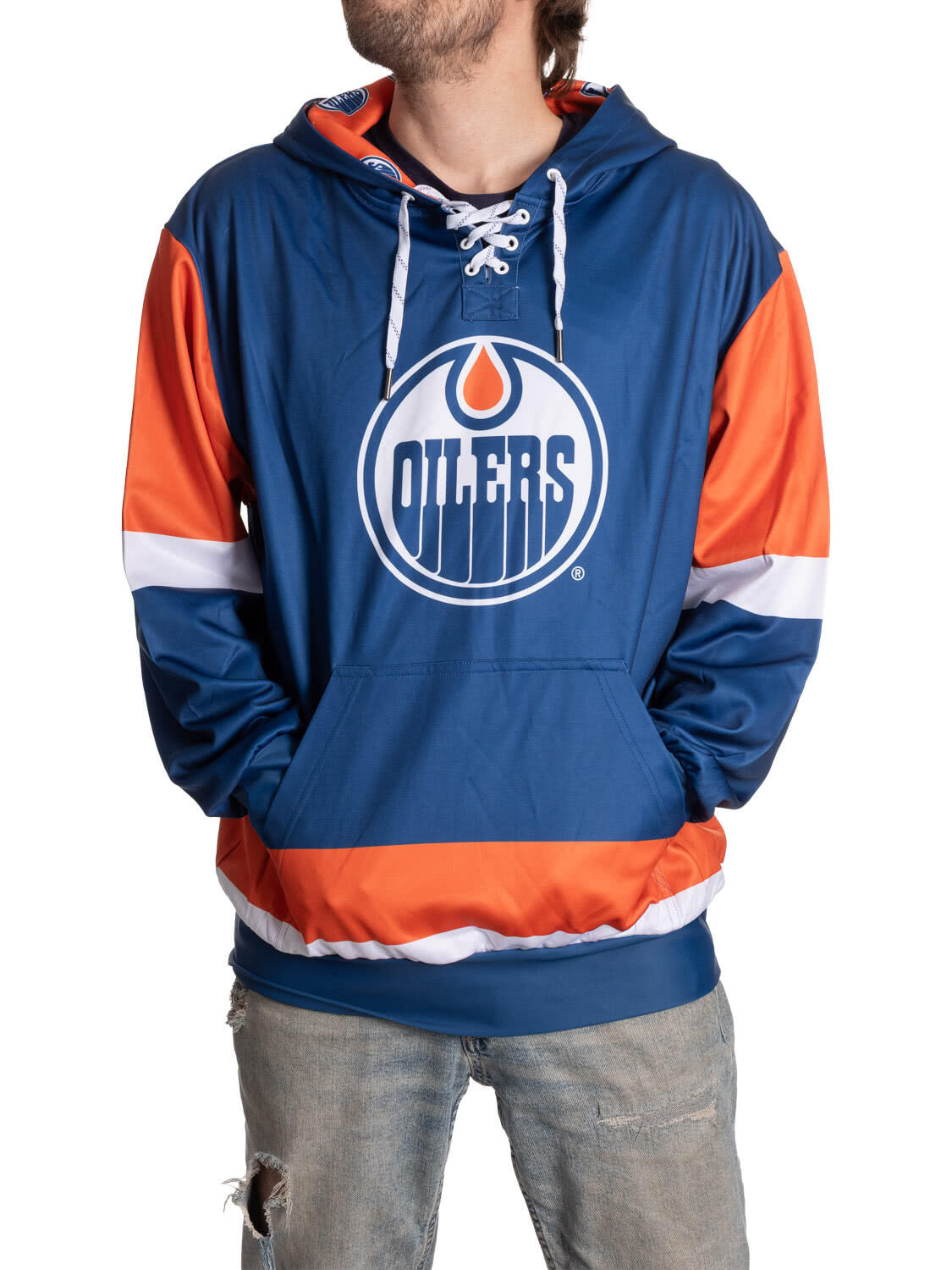 Edmonton Oilers Hockey Lace Hoodie - www.Shopthatapp.com