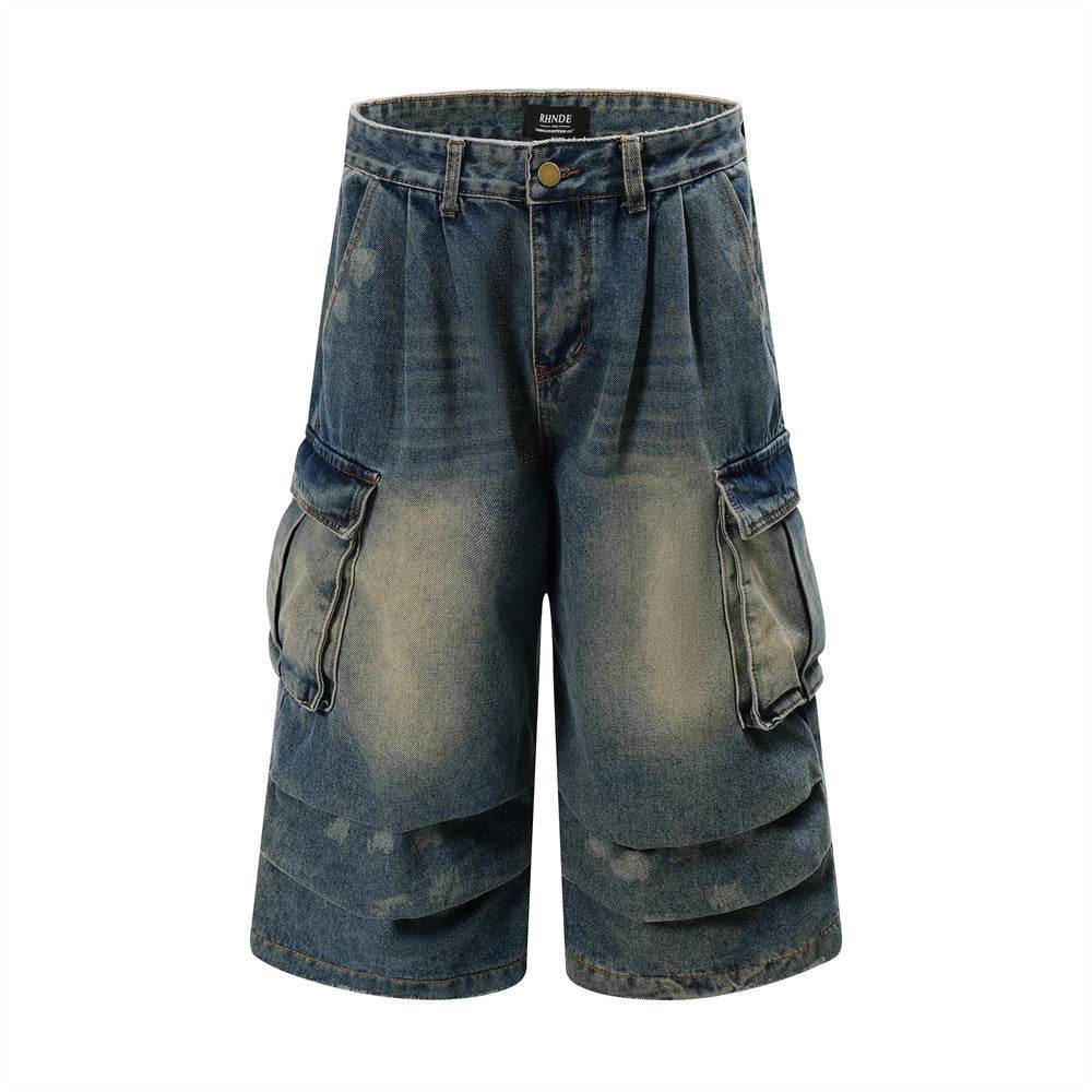Old Washing Workwear Denim Shorts Men Jeans - www.Shopthatapp.com #