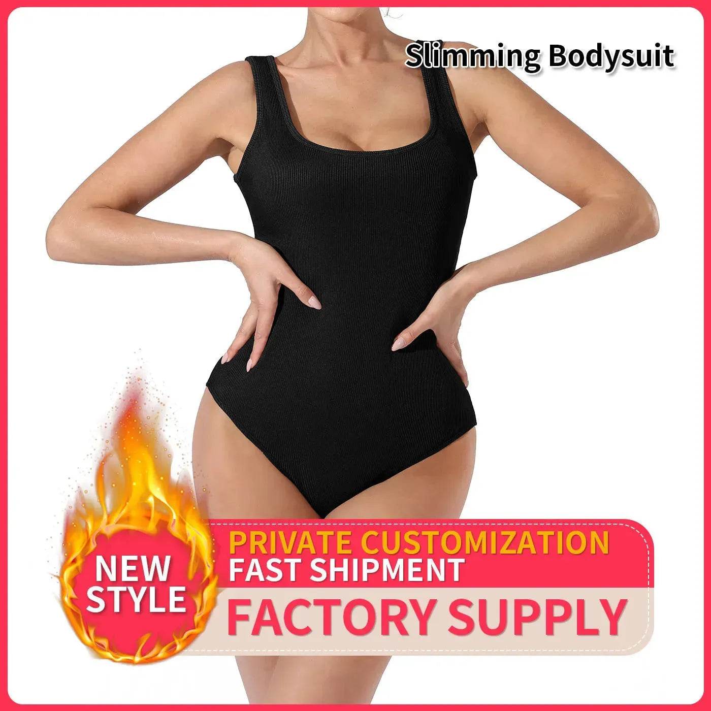 One piece Full body shaper Sleeveless Square neckline Bodysuit - www.Shopthatapp.com #