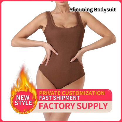 One piece Full body shaper Sleeveless Square neckline Bodysuit - www.Shopthatapp.com #