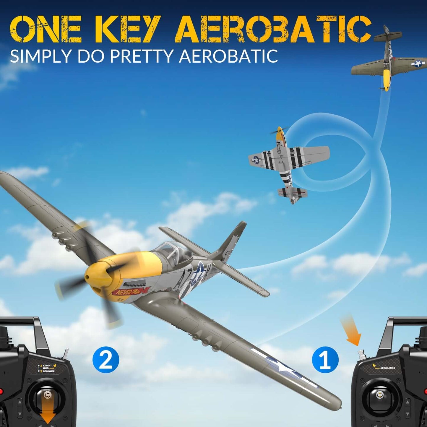 P51D RC Airplane with Mode 1 Transmitter | 4-Channel Brushless & XPilot Stabilizer - www.Shopthatapp.com #