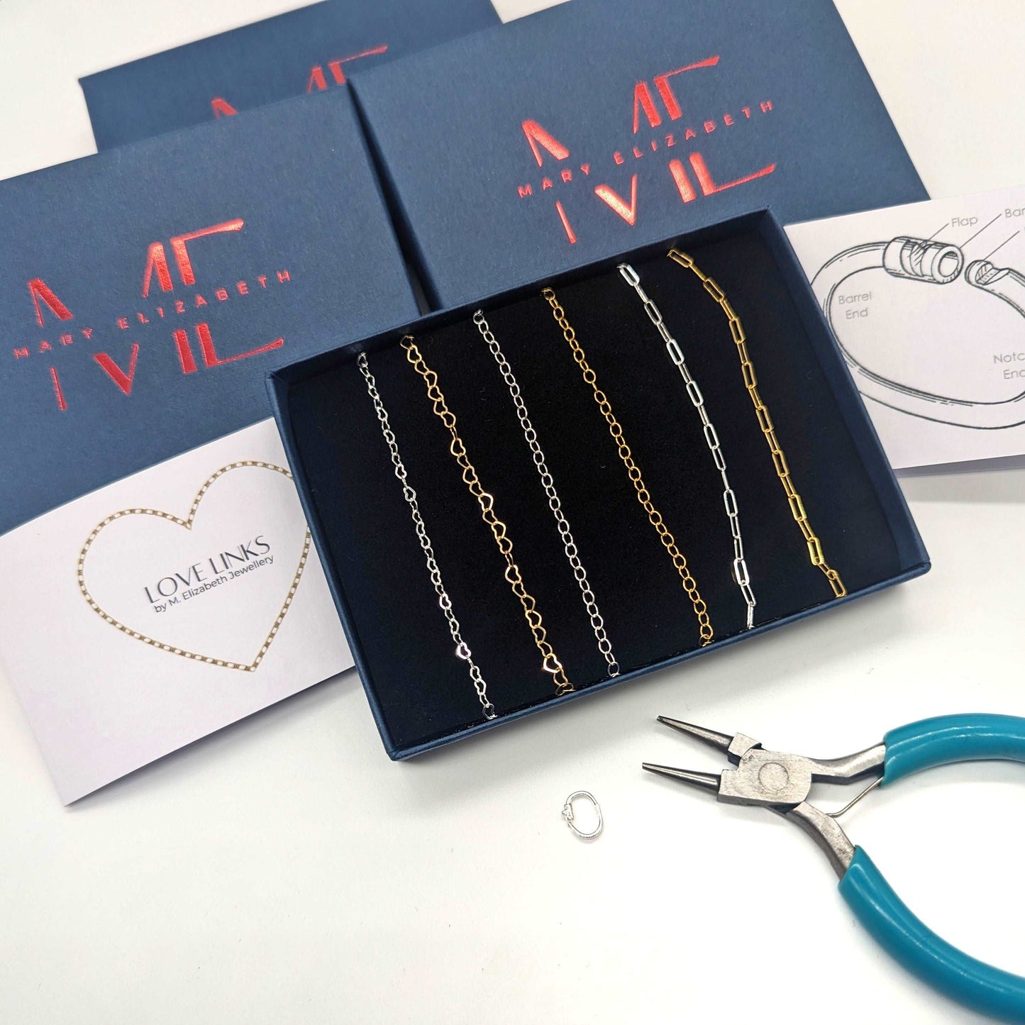 Silver heart chain love links permanent bracelet kit