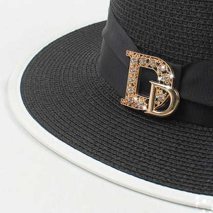Panama Fashion Ladies Elegant Raffia Straw Hat Rhinestone Letters Vacation Travel High Quality Ladies Summer Topper Banquet Hat - www.Shopthatapp.com #