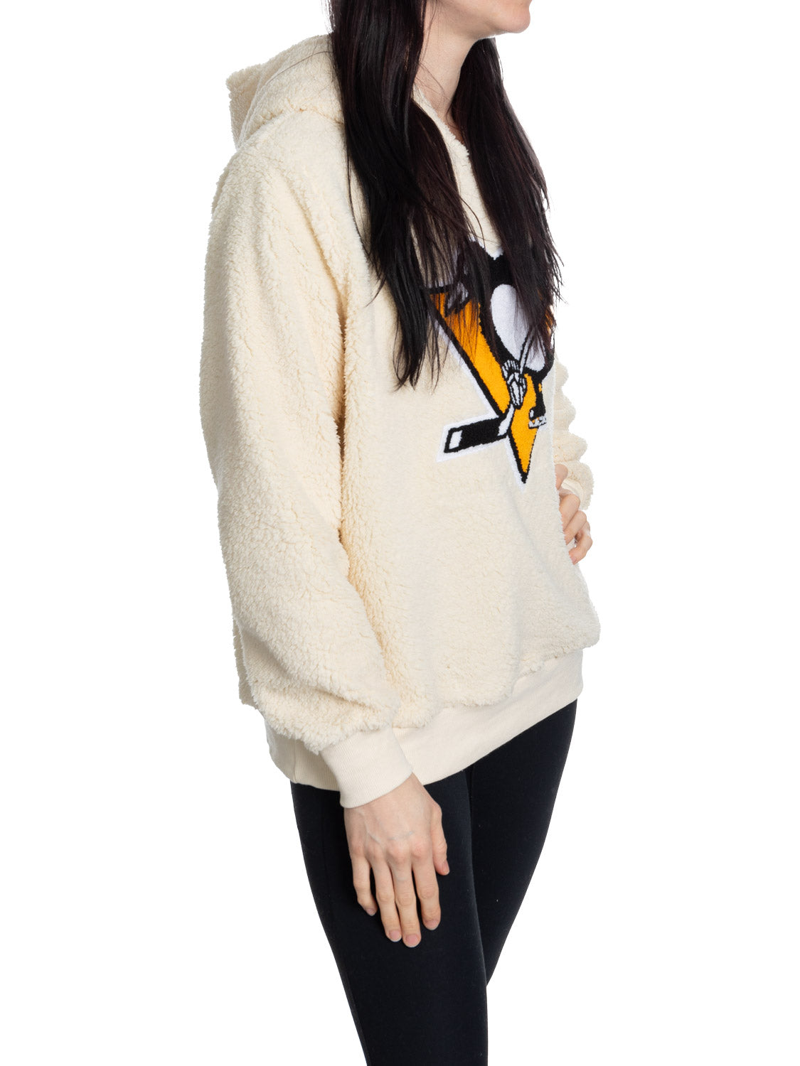 Pittsburgh Penguins Ladies Sherpa Hoodie with Premium Chenille Logo - www.Shopthatapp.com