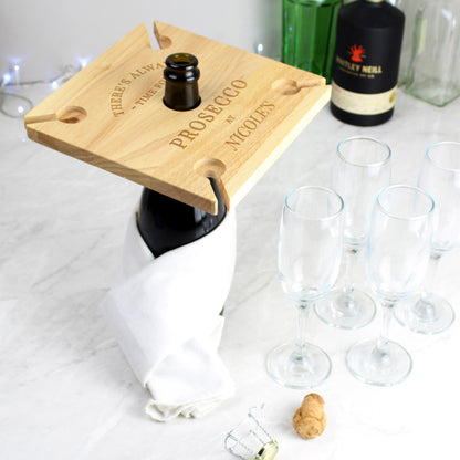 Porte-flûte Prosecco personnalisé pour quatre flûtes et porte-bouteilles