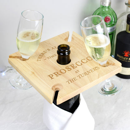 Porte-flûte Prosecco personnalisé pour quatre flûtes et porte-bouteilles