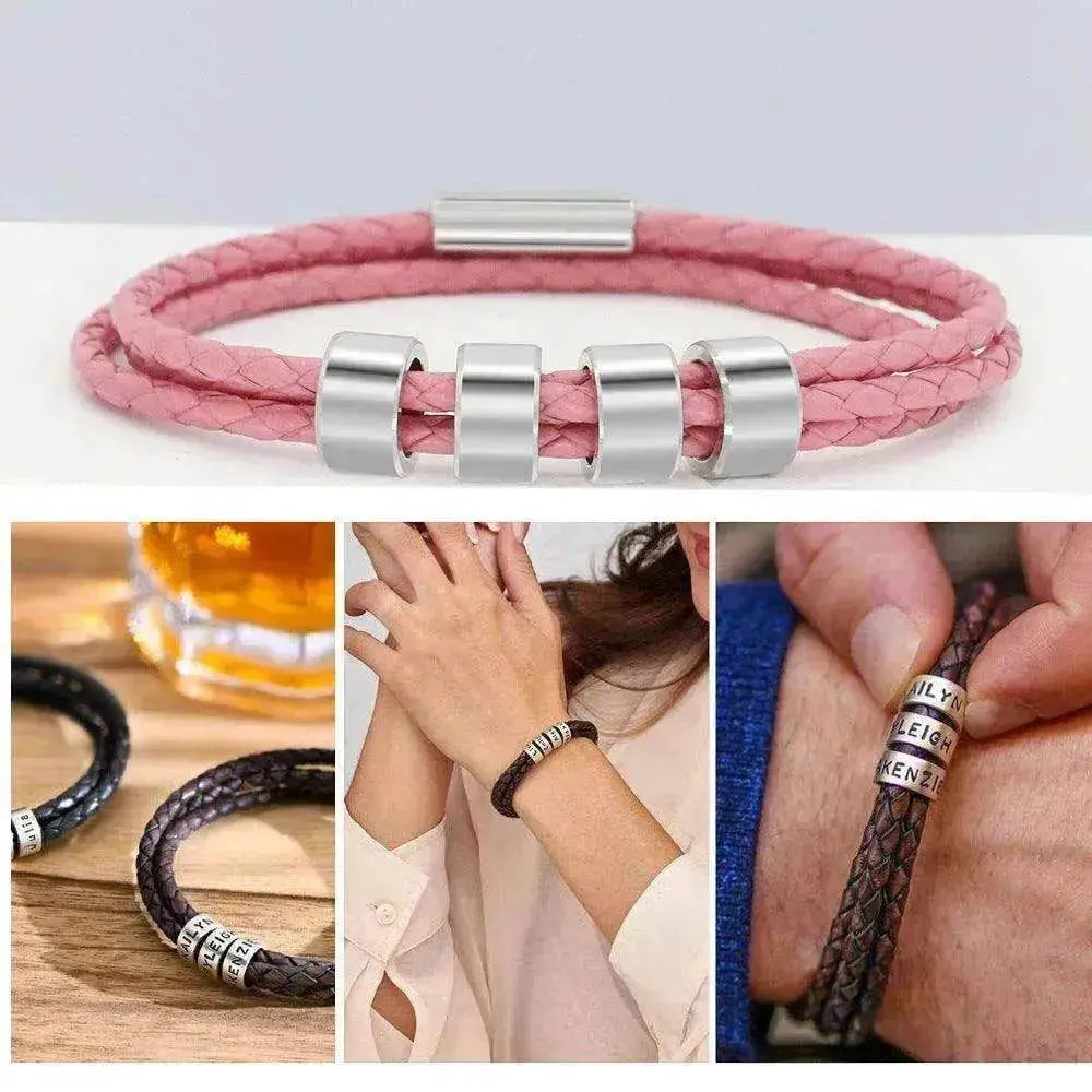 Personalized Beads Stainless steel engraved woven Hand Rope bracelet - www.Shopthatapp.com
