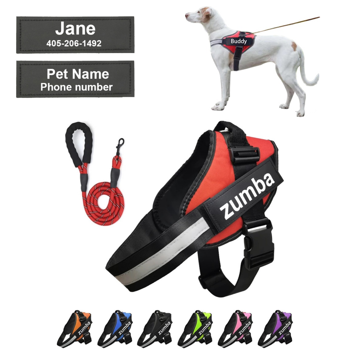 Personalized Dog Harness and Leash with Name and Phone Number - Www.Shopthatapp.com