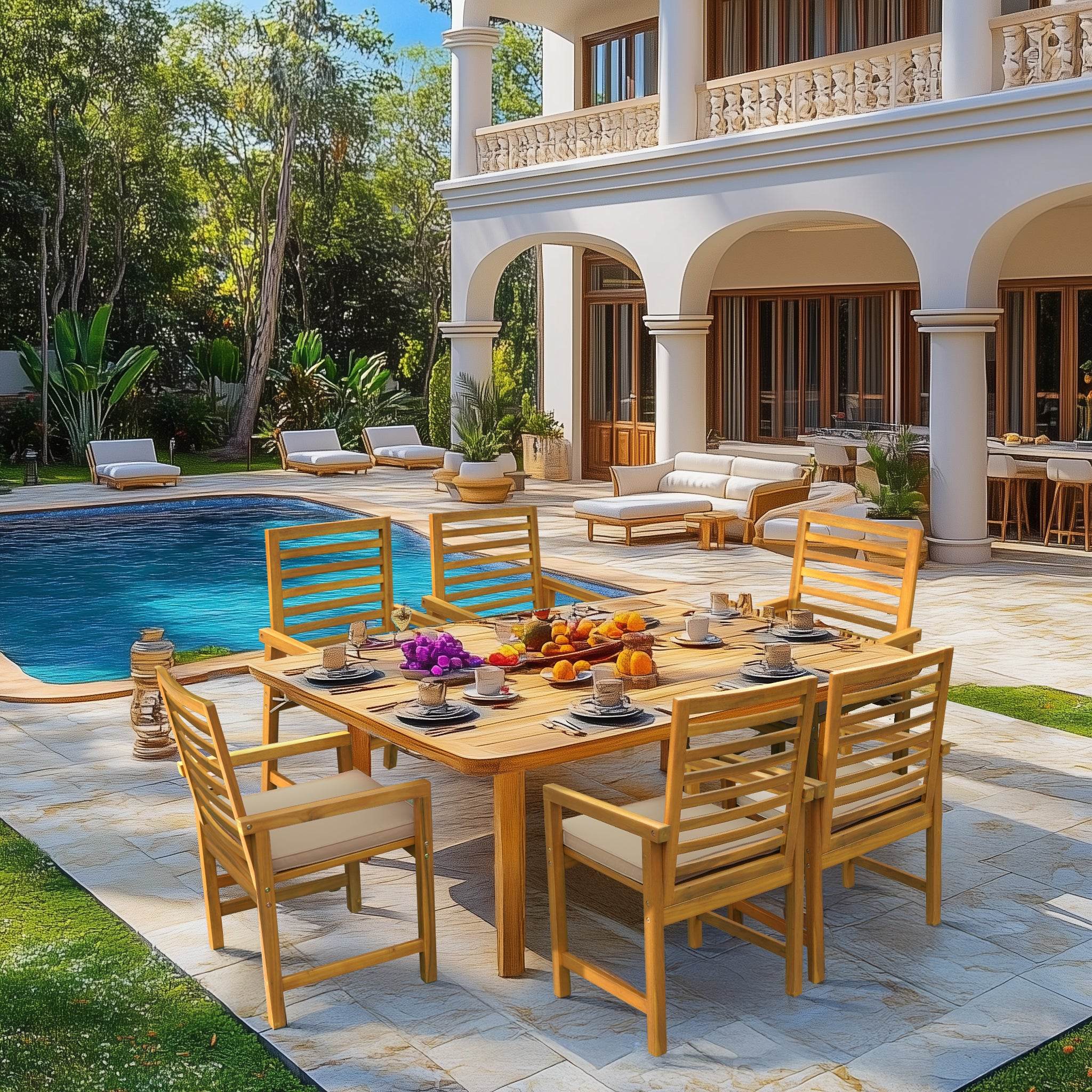 Tranquillo Solara Acacia Wood Outdoor Chairs Set of 2 with Cushions - www.Shopthatapp.com