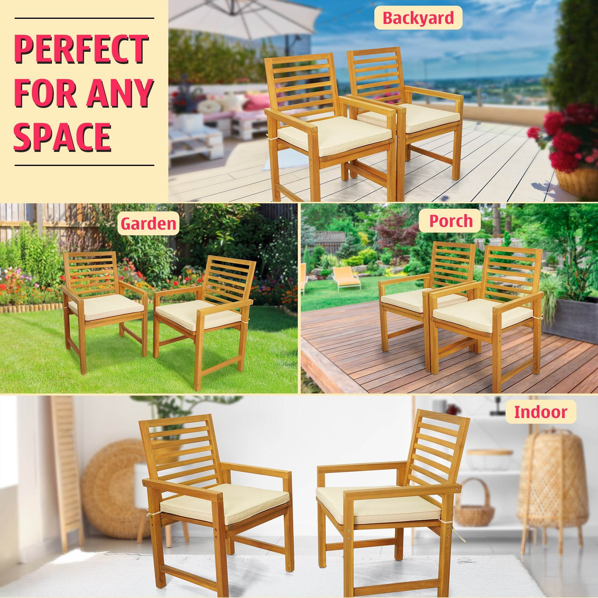 Tranquillo Solara Acacia Wood Outdoor Chairs Set of 2 with Cushions - www.Shopthatapp.com