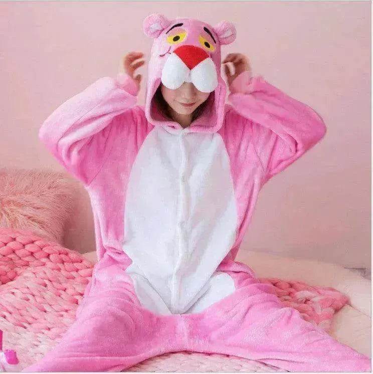 Pink cartoon one-piece pajamas - www.Shopthatapp.com #