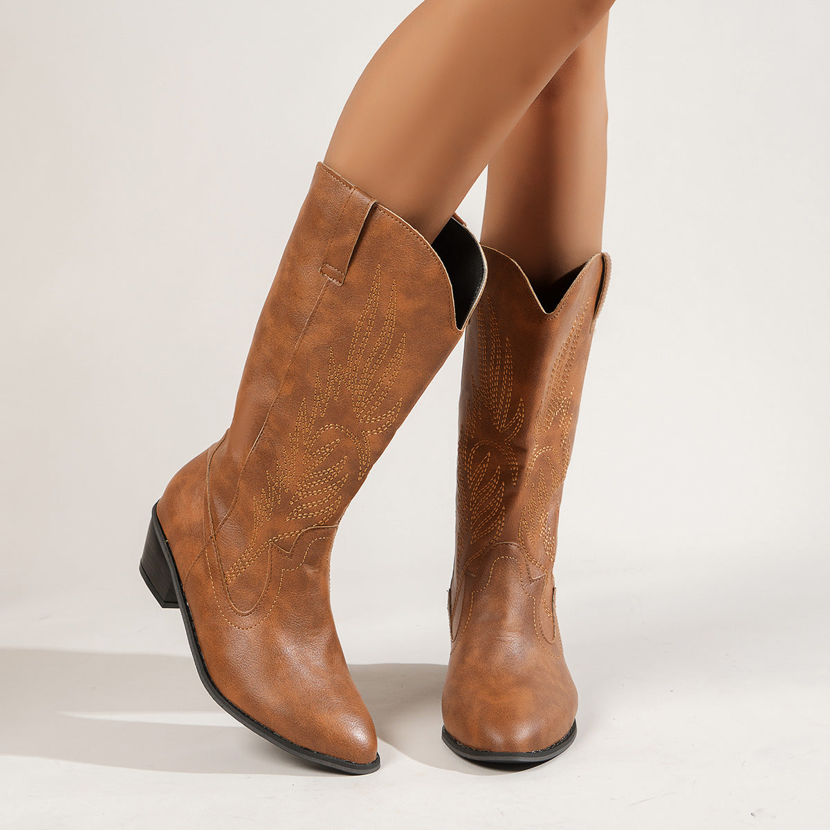 Plus Size Autumn New Mid-calf Riding Boots Embroidered Mid Heel Snow - www.Shopthatapp.com