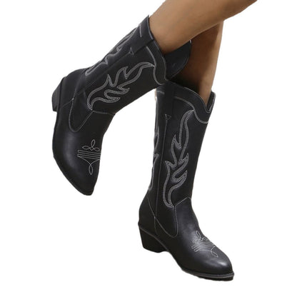 Plus Size Autumn New Mid-calf Riding Boots Embroidered Mid Heel Snow - www.Shopthatapp.com