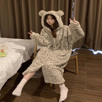 Plus Size Coral Velvet Pajamas Fleece Lined For Women Thick Night-robe - www.Shopthatapp.com