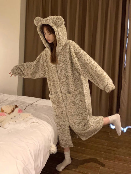 Plus Size Coral Velvet Pajamas Fleece Lined For Women Thick Night-robe - www.Shopthatapp.com