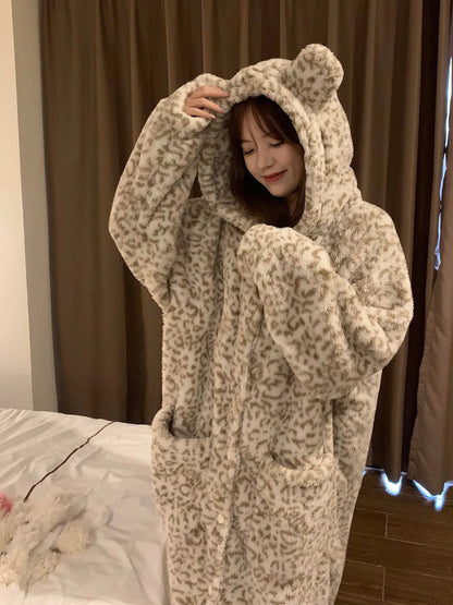 Plus Size Coral Velvet Pajamas Fleece Lined For Women Thick Night-robe - www.Shopthatapp.com