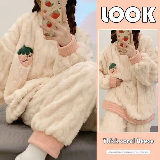 Plush Pajamas For Women Autumn And Winter Fleece-lined - www.Shopthatapp.com #