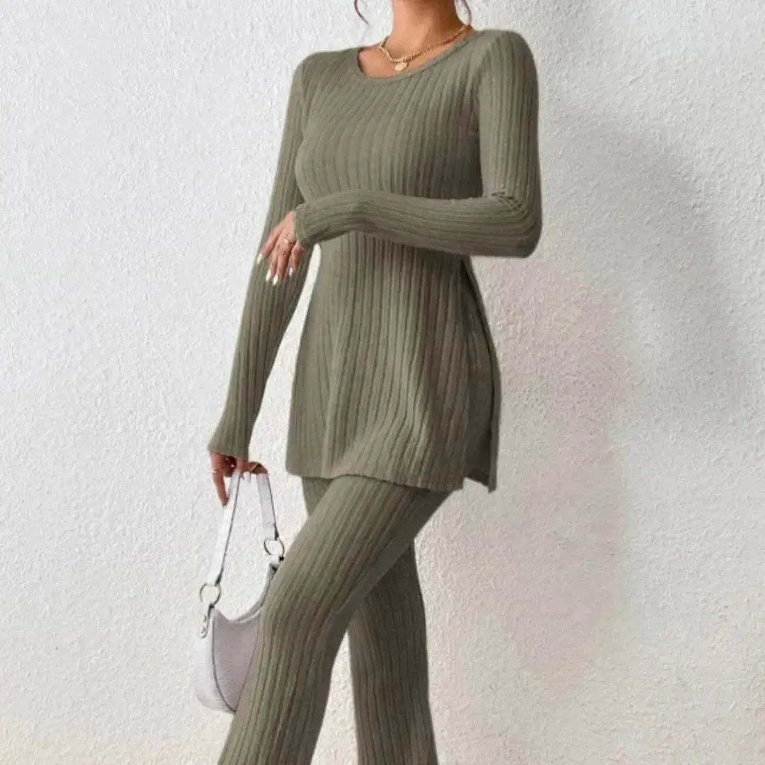 Polyester Two piece set Women's Clothing Solid Color Casual Slim New Fashion Women Elegant Outfit - www.Shopthatapp.com
