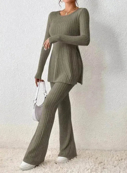 Polyester Two piece set Women's Clothing Solid Color Casual Slim New Fashion Women Elegant Outfit - www.Shopthatapp.com