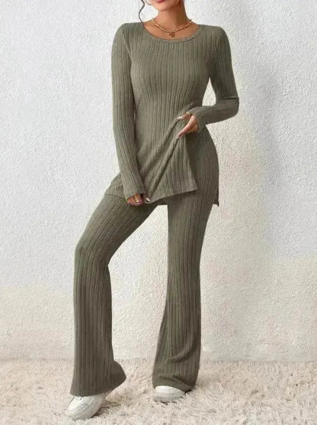 Polyester Two piece set Women's Clothing Solid Color Casual Slim New Fashion Women Elegant Outfit - www.Shopthatapp.com