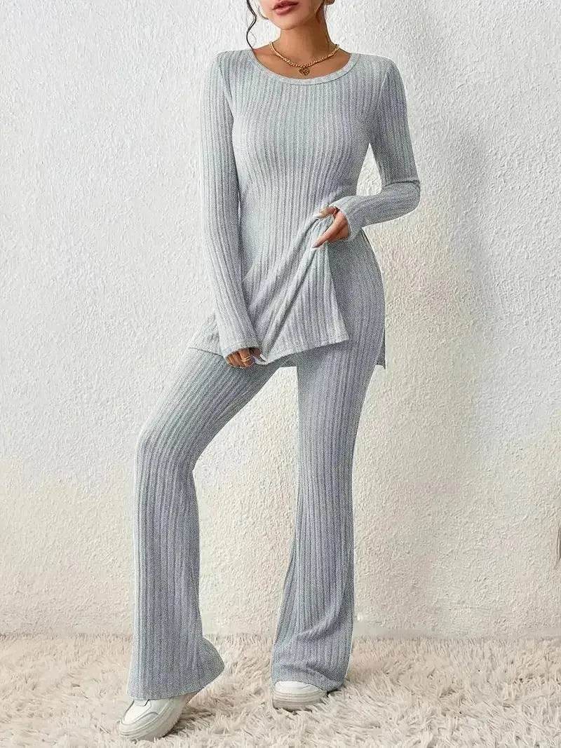 Polyester Two piece set Women's Clothing Solid Color Casual Slim New Fashion Women Elegant Outfit - www.Shopthatapp.com