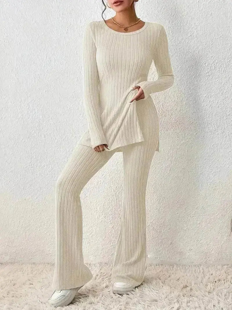 Polyester Two piece set Women's Clothing Solid Color Casual Slim New Fashion Women Elegant Outfit - www.Shopthatapp.com