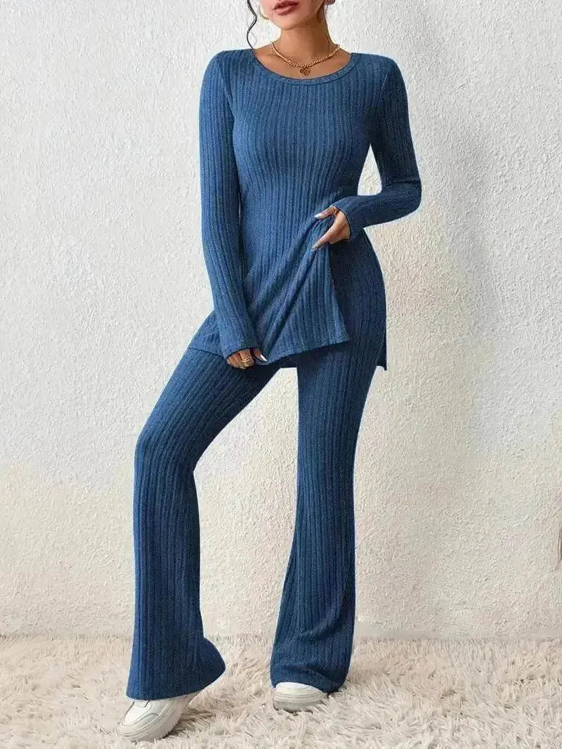 Polyester Two piece set Women's Clothing Solid Color Casual Slim New Fashion Women Elegant Outfit - www.Shopthatapp.com