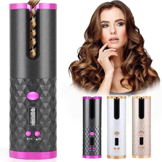 Portable LCD Hair Curler: Rechargeable, Ceramic, Auto Rotating - www.Shopthatapp.com