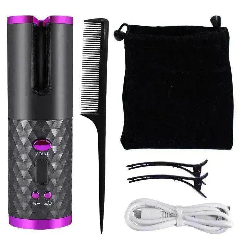 Portable LCD Hair Curler: Rechargeable, Ceramic, Auto Rotating - www.Shopthatapp.com