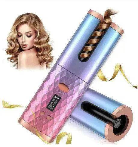 Portable LCD Hair Curler: Rechargeable, Ceramic, Auto Rotating - www.Shopthatapp.com