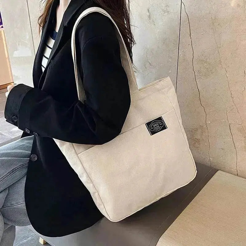 Preppy Style Canvas Handbags Women's Solid Color Simple Large Capacity Daily Shoulder Bag Multiple Pockets Shopping Bags Girls Students Tote Handbag. - www.Shopthatapp.com