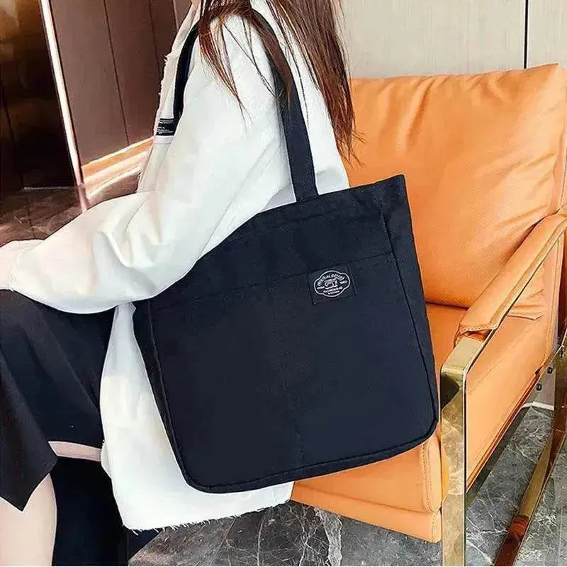 Preppy Style Canvas Handbags Women's Solid Color Simple Large Capacity Daily Shoulder Bag Multiple Pockets Shopping Bags Girls Students Tote Handbag. - www.Shopthatapp.com