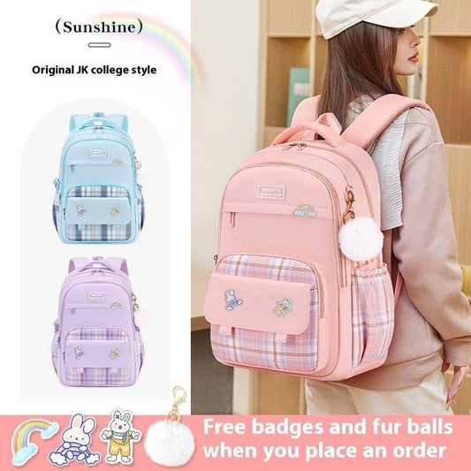Primary School Student Schoolbag Girls' Plaid Backpack - www.Shopthatapp.com #