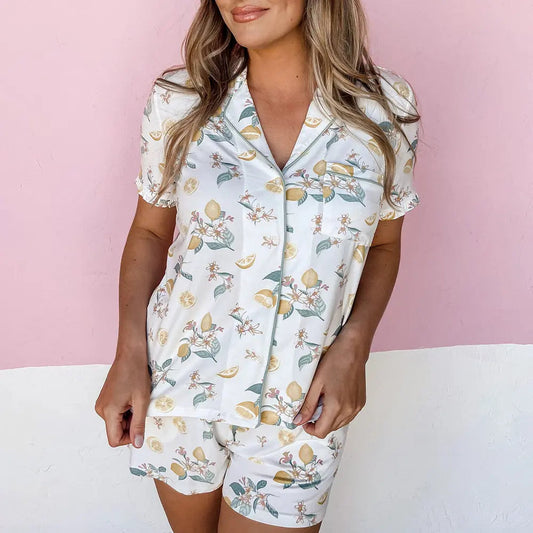 Printed Cardigan Short Sleeve Single-breasted Casual Suit Home Pajamas For Women