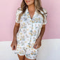 Printed Cardigan Short Sleeve Single-breasted Casual Suit Home Pajamas For Women